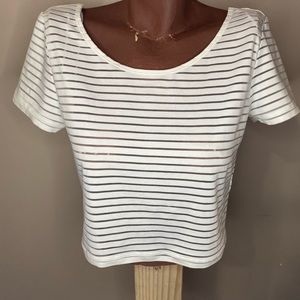H&M white stripe sheer crop top in Medium
